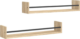 vidaXL - Wandschappen - met - stangen - 2 - st - 80x16x14 - cm - Sonoma - eikenkleurig