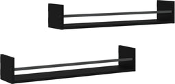 vidaXL - Wandschappen - met - stangen - 2 - st - 80x16x14 - cm - zwart