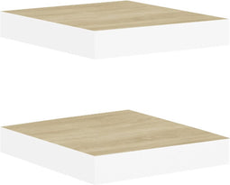 vidaXL - Wandschappen - zwevend - 2 - st - 23x23,5x3,8 - cm - MDF - eikenkleurig - wit