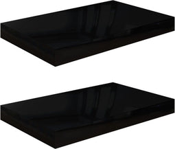 vidaXL - Wandschappen - zwevend - 2 - st - 40x23x3,8 - cm - MDF - hoogglans - zwart