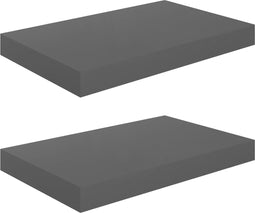vidaXL - Wandschappen - zwevend - 2 - st - 40x23x3,8 - cm - MDF - hoogglans - grijs