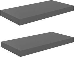 vidaXL - Wandschappen - zwevend - 2 - st - 50x23x3,8 - cm - MDF - hoogglans - grijs