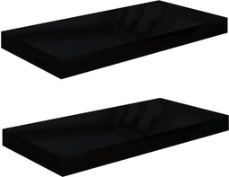 vidaXL - Wandschappen - zwevend - 2 - st - 50x23x3,8 - cm - MDF - hoogglans - zwart