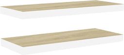 vidaXL - Wandschappen - zwevend - 2 - st - 60x23,5x3,8 - cm - MDF - eikenkleurig - wit