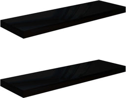 vidaXL - Wandschappen - zwevend - 2 - st - 80x23,5x3,8 - cm - MDF - hoogglans - zwart