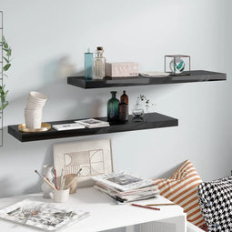 vidaXL - Wandschappen - zwevend - 2 - st - 90x23,5x3,8 - cm - MDF - hoogglans - zwart