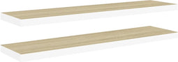 vidaXL - Wandschappen - zwevend - 2 - st - 90x23,5x3,8 - cm - MDF - eikenkleurig - wit