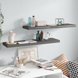 vidaXL - Wandschappen - zwevend - 2 - st - 90x23,5x3,8 - cm - MDF - hoogglans - grijs