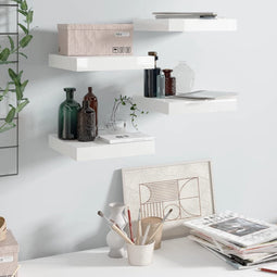 vidaXL - Wandschappen - zwevend - 4 - st - 23x23,5x3,8 - cm - MDF - hoogglans - wit