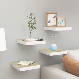 vidaXL - Wandschappen - zwevend - 4 - st - 23x23,5x3,8 - cm - MDF - eikenkleurig - wit
