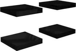 vidaXL - Wandschappen - zwevend - 4 - st - 23x23,5x3,8 - cm - MDF - hoogglans - zwart