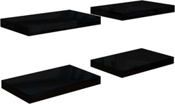 vidaXL - Wandschappen - zwevend - 4 - st - 40x23x3,8 - cm - MDF - hoogglans - zwart
