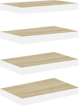vidaXL - Wandschappen - zwevend - 4 - st - 40x23x3,8 - cm - MDF - eikenkleurig - en - wit