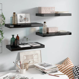 vidaXL - Wandschappen - zwevend - 4 - st - 50x23x3,8 - cm - MDF - hoogglans - zwart