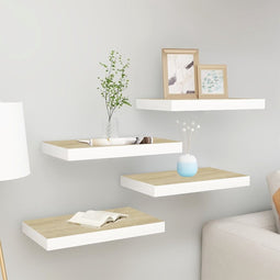 vidaXL - Wandschappen - zwevend - 4 - st - 50x23x3,8 - cm - MDF - eikenkleurig - en - wit