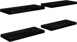 vidaXL - Wandschappen - zwevend - 4 - st - 60x23,5x3,8 - cm - MDF - hoogglans - zwart