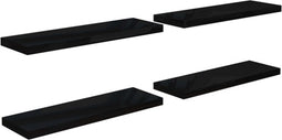 vidaXL - Wandschappen - zwevend - 4 - st - 80x23,5x3,8 - cm - MDF - hoogglans - zwart