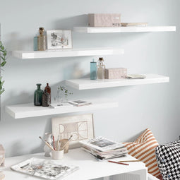 vidaXL - Wandschappen - zwevend - 4 - st - 80x23,5x3,8 - cm - MDF - hoogglans - wit
