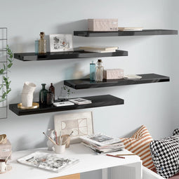 vidaXL - Wandschappen - zwevend - 4 - st - 90x23,5x3,8 - cm - MDF - hoogglans - zwart