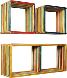 vidaXL - Wandschappenset - massief - gerecycled - teakhout - meerkleurig - 3-delig