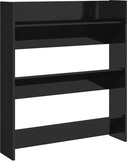 vidaXL - Wandschoenenkast - 80x18x90 - cm - bewerkt - hoogglans - zwart