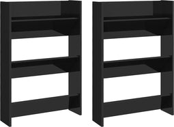 vidaXL - Wandschoenenkasten - 2 - st - 60x18x90 - cm - hout - hoogglans - zwart