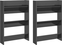 vidaXL - Wandschoenenkasten - 2 - st - 60x18x90 - cm - hout - hoogglans - grijs