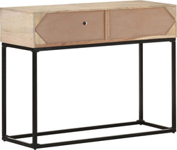 vidaXL - Wandtafel - 100x35x76 - cm - massief - mangohout - en - natuurlijk - riet