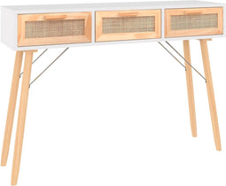 vidaXL - Wandtafel - 105x30x75 - cm - massief - grenenhout - en - natuurlijk - rattan