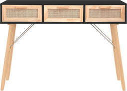 vidaXL - Wandtafel - 105x30x75 - cm - massief - grenenhout - en - natuurlijk - rattan