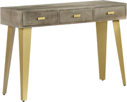 vidaXL - Wandtafel - 110x35x76 - cm - massief - mangohout - met - messing - grijs
