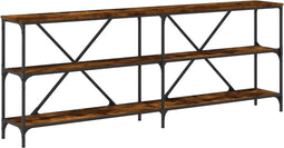 vidaXL - Wandtafel - 200x30x75 - cm - bewerkt - hout - en - ijzer - gerookt - eikenkleur