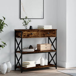 vidaXL - Wandtafel - 75x28x75 - cm - bewerkt - hout - gerookt - eikenkleurig