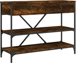 vidaXL - Wandtafel - met - lades - en - schappen - bewerkt - hout - gerookt - eikenkleur