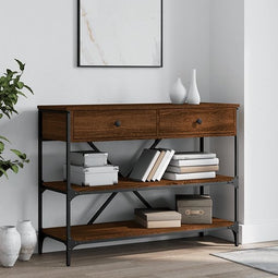 vidaXL - Wandtafel - met - lades - en - schappen - bewerkt - hout - bruin - eikenkleur