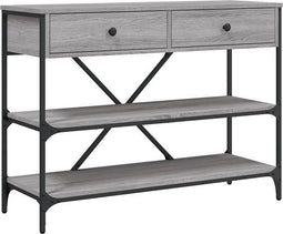 vidaXL - Wandtafel - met - lades - en - schappen - bewerkt - hout - grijs - sonoma - eiken
