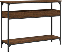 vidaXL - Wandtafel - met - schap - 100x29x75 - cm - bewerkt - hout - bruin - eikenkleur