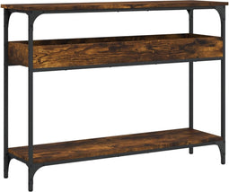 vidaXL - Wandtafel - met - schap - 100x29x75 - cm - bewerkt - hout - gerookt - eiken