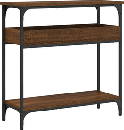 vidaXL - Wandtafel - met - schap - 75x29x75 - cm - bewerkt - hout - bruin - eikenkleur