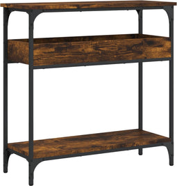 vidaXL - Wandtafel - met - schap - 75x29x75 - cm - bewerkt - hout - gerookt - eikenkleur