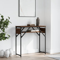 vidaXL - Wandtafel - met - schap - 75x30x75 - cm - bewerkt - hout - bruin - eikenkleur