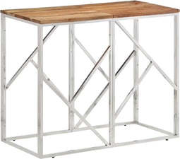 vidaXL - Wandtafel - roestvrij - staal - en - massief - acaciahout - zilverkleurig