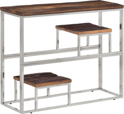 vidaXL - Wandtafel - roestvrij - staal - en - massief - bielshout - zilverkleurig