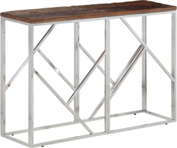vidaXL - Wandtafel - roestvrij - staal - en - massief - bielshout - zilverkleurig