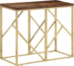 vidaXL - Wandtafel - roestvrij - staal - en - massief - bielshout - goudkleurig