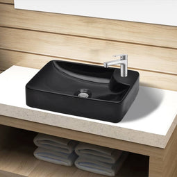 vidaXL - Wasbak - met - kraangat, - keramiek, - wit