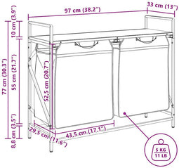 vidaXL - Wasmand - 2 - vakken - met - plank - gerookt - eikenkleurig