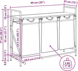 vidaXL - Wasmand - 3 - vakken - met - plank - gerookt - eikenkleurig