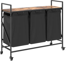 vidaXL - Wasmand - 3 - vakken - met - planken - gerookt - eikenkleurig