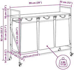 vidaXL - Wasmand - 3 - vakken - met - planken - sonoma - eikenkleurig